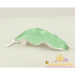 Серебряная брошь листок с эмалью 5602egl
